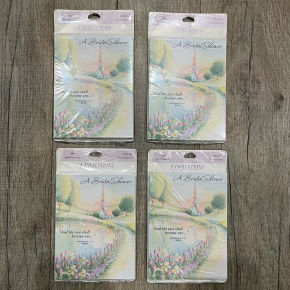 Set of 4 Packs Vintage Hallmark Bridal Shower Invitation Nostalgia NEW 32 Total - Picture 1 of 8